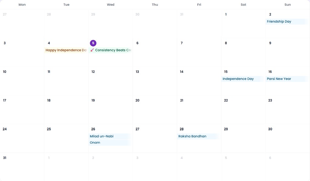 Pixipie Content Planner calendar for scheduling social posts
