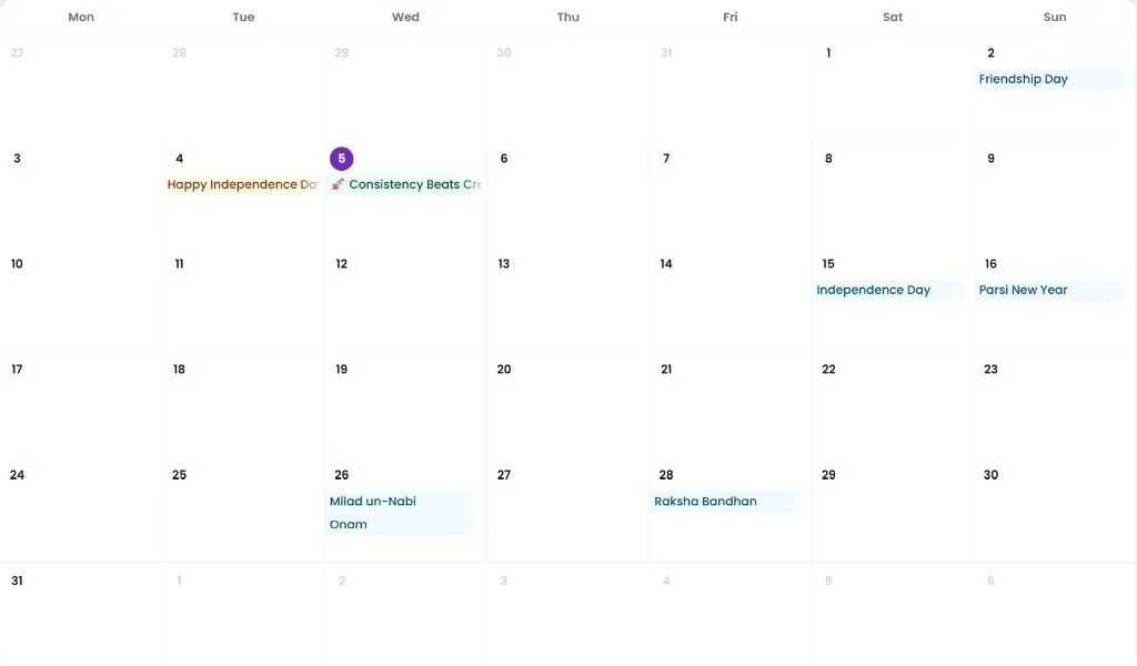 Pixipie content planner calendar